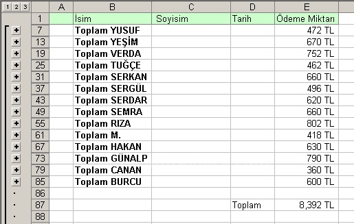 Alt Toplamlar